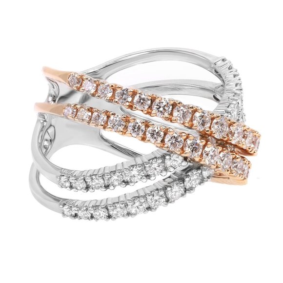 Natural Diamond Two Tone Crisscross Ring 18K White & Rose Gold 1.96Cttw Size 7 - Picture 4 of 6